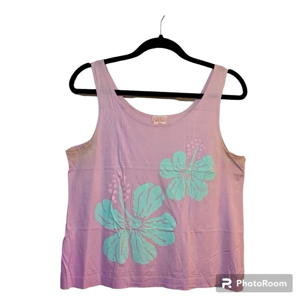 🌺 Vintage Hawaii! 1980's Sansei Lavender and Teal Tanktop, Size L 🌴